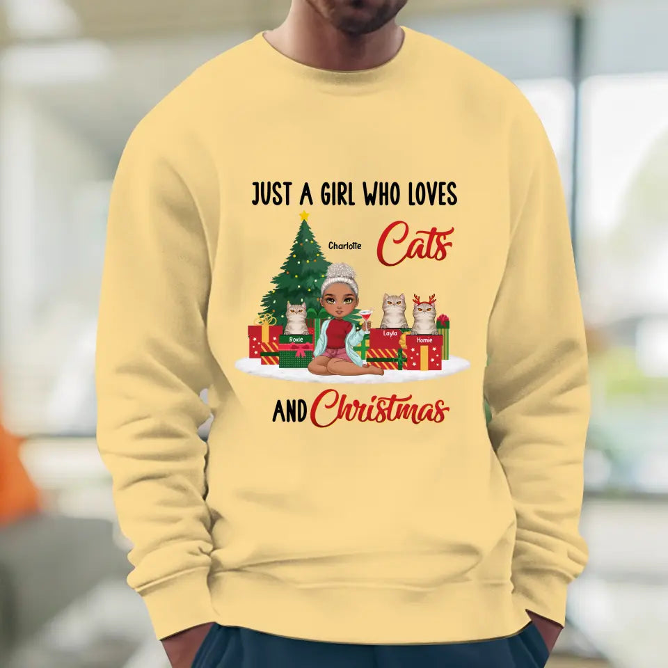 Just A Girl Who Loves Cats & Christmas - Custom Quote - Personalized Gifts For Cat Lovers - T-shirt