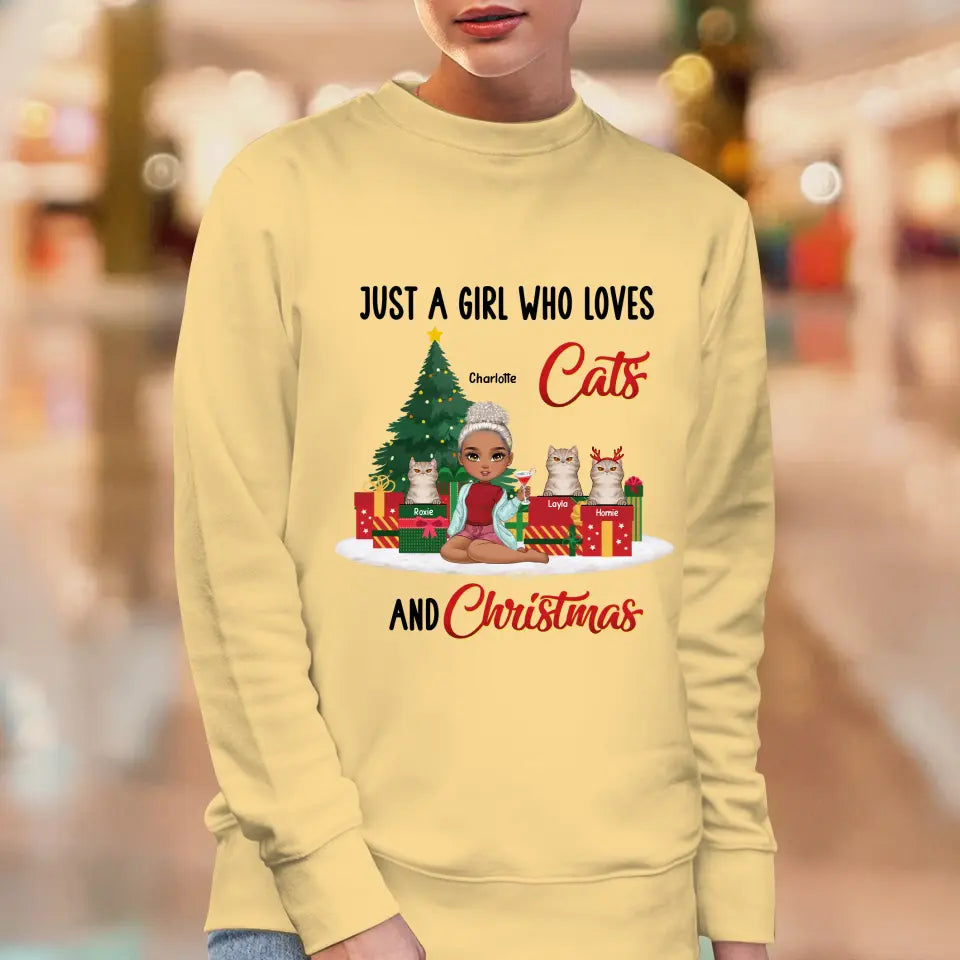 Just A Girl Who Loves Cats & Christmas - Custom Quote - Personalized Gifts For Cat Lovers - T-shirt