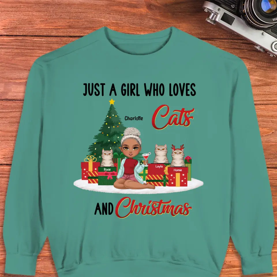 Just A Girl Who Loves Cats & Christmas - Custom Quote - Personalized Gifts For Cat Lovers - T-shirt