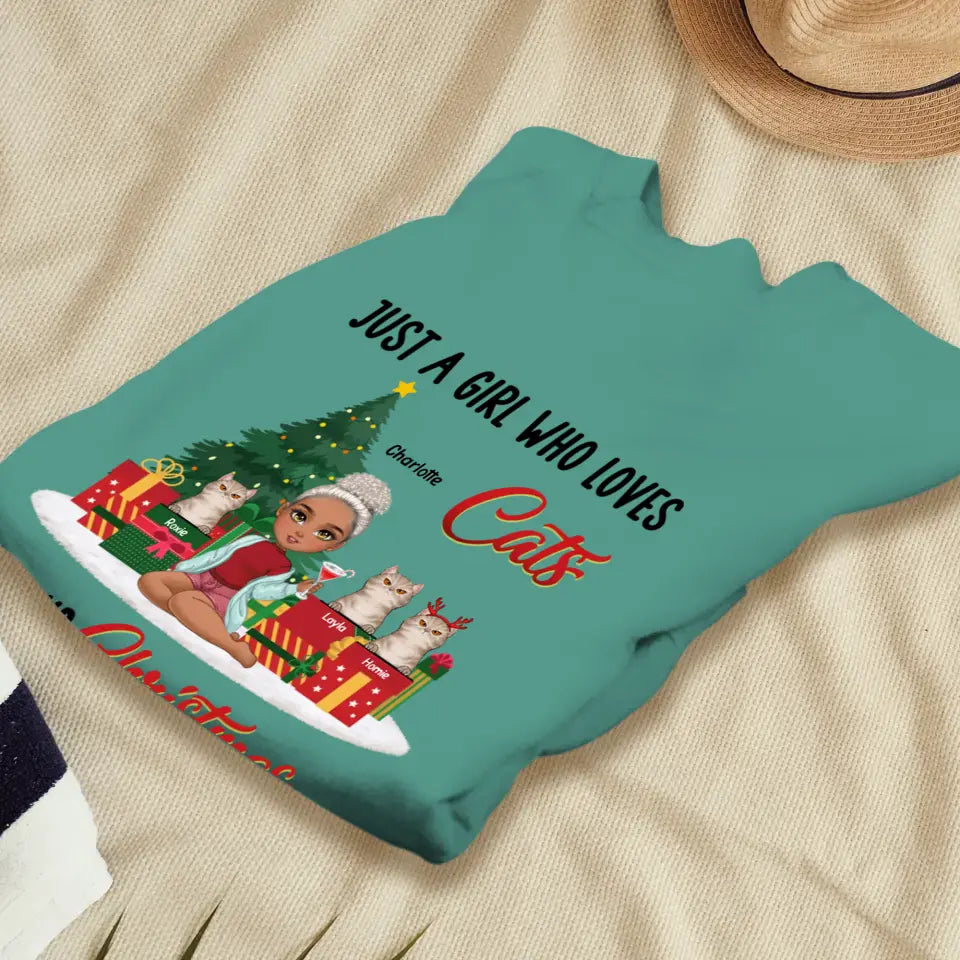 Just A Girl Who Loves Cats & Christmas - Custom Quote - Personalized Gifts For Cat Lovers - T-shirt