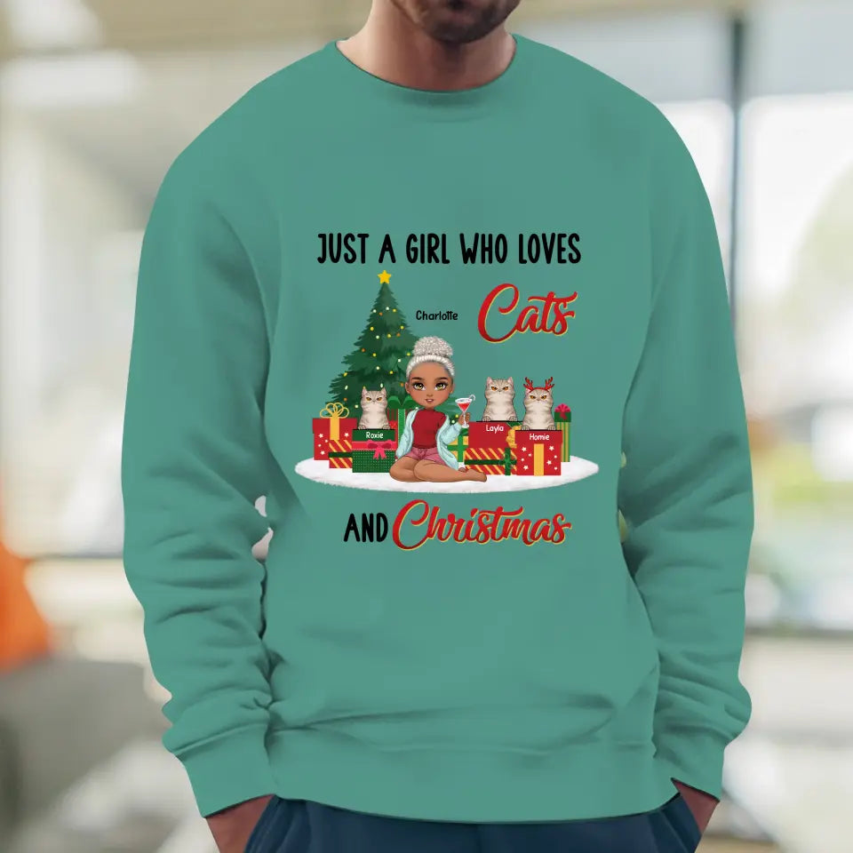 Just A Girl Who Loves Cats & Christmas - Custom Quote - Personalized Gifts For Cat Lovers - T-shirt