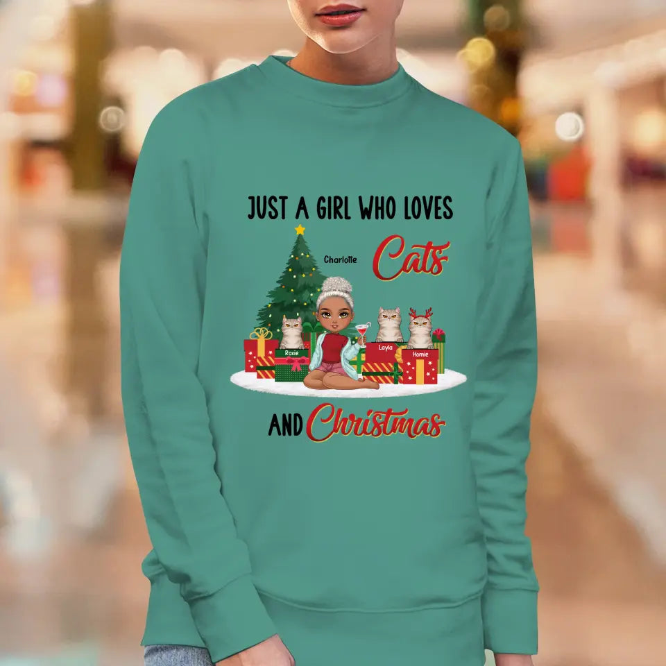 Just A Girl Who Loves Cats & Christmas - Custom Quote - Personalized Gifts For Cat Lovers - T-shirt