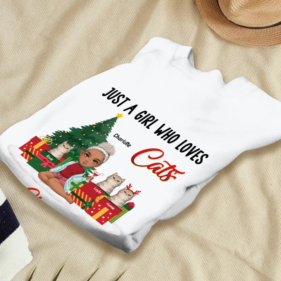 Just A Girl Who Loves Cats & Christmas - Custom Quote - Personalized Gifts For Cat Lovers - T-shirt