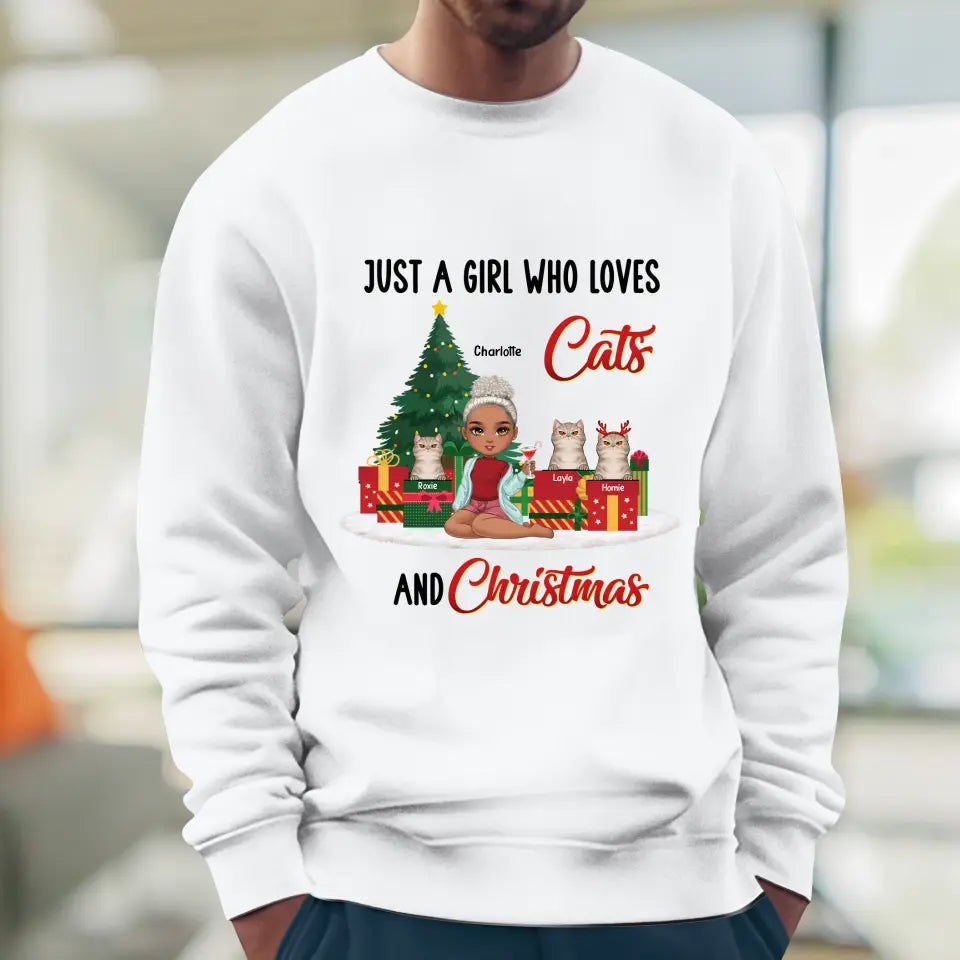 Just A Girl Who Loves Cats & Christmas - Custom Quote - Personalized Gifts For Cat Lovers - T-shirt