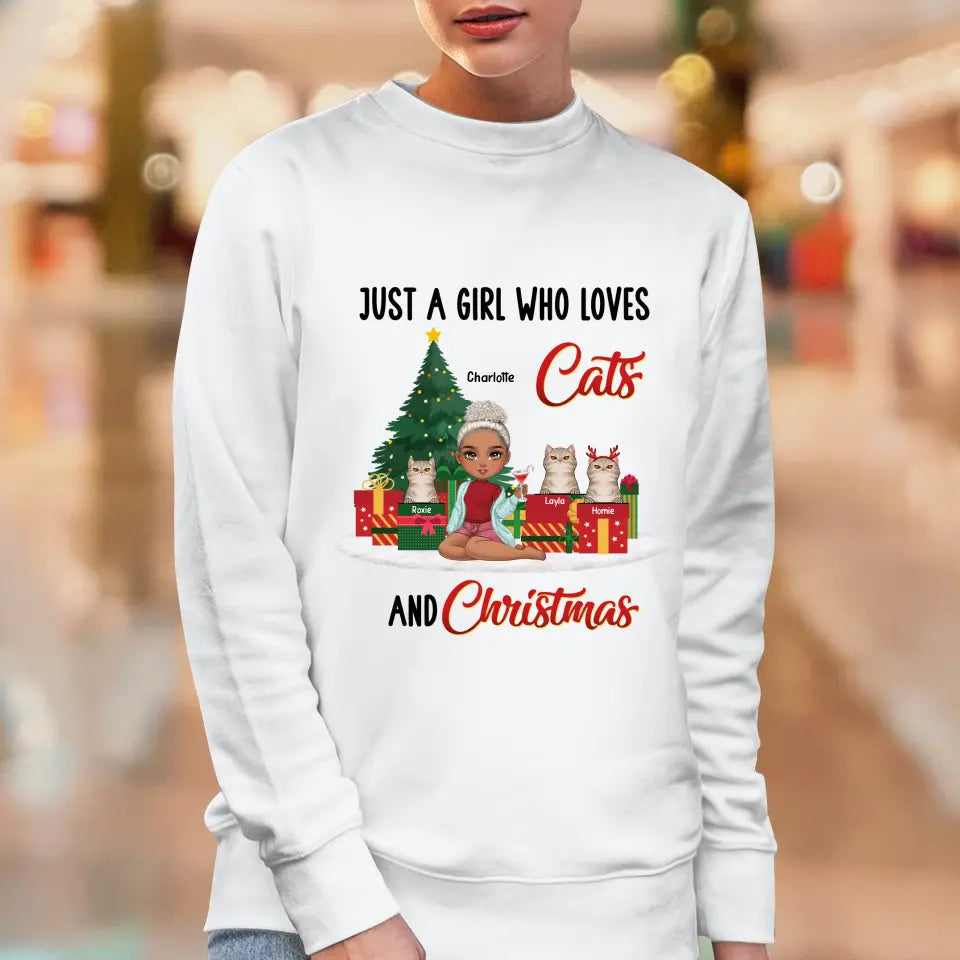 Just A Girl Who Loves Cats & Christmas - Custom Quote - Personalized Gifts For Cat Lovers - T-shirt