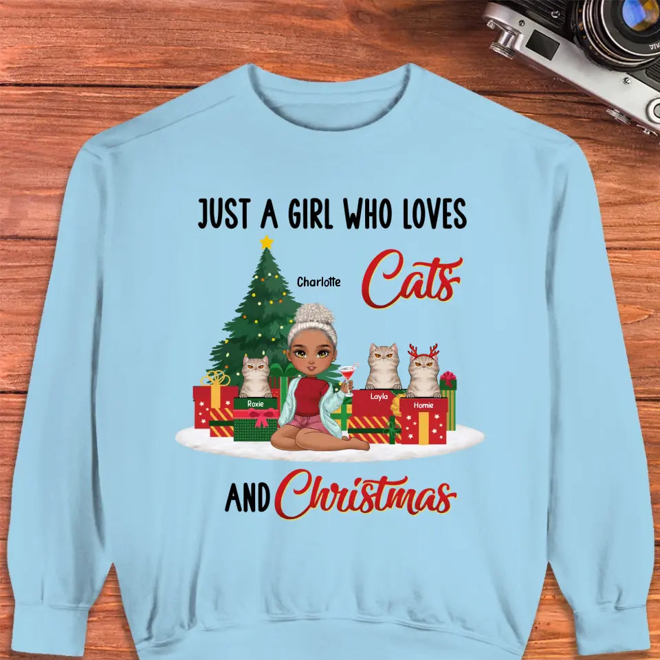 Just A Girl Who Loves Cats & Christmas - Custom Quote - Personalized Gifts For Cat Lovers - T-shirt