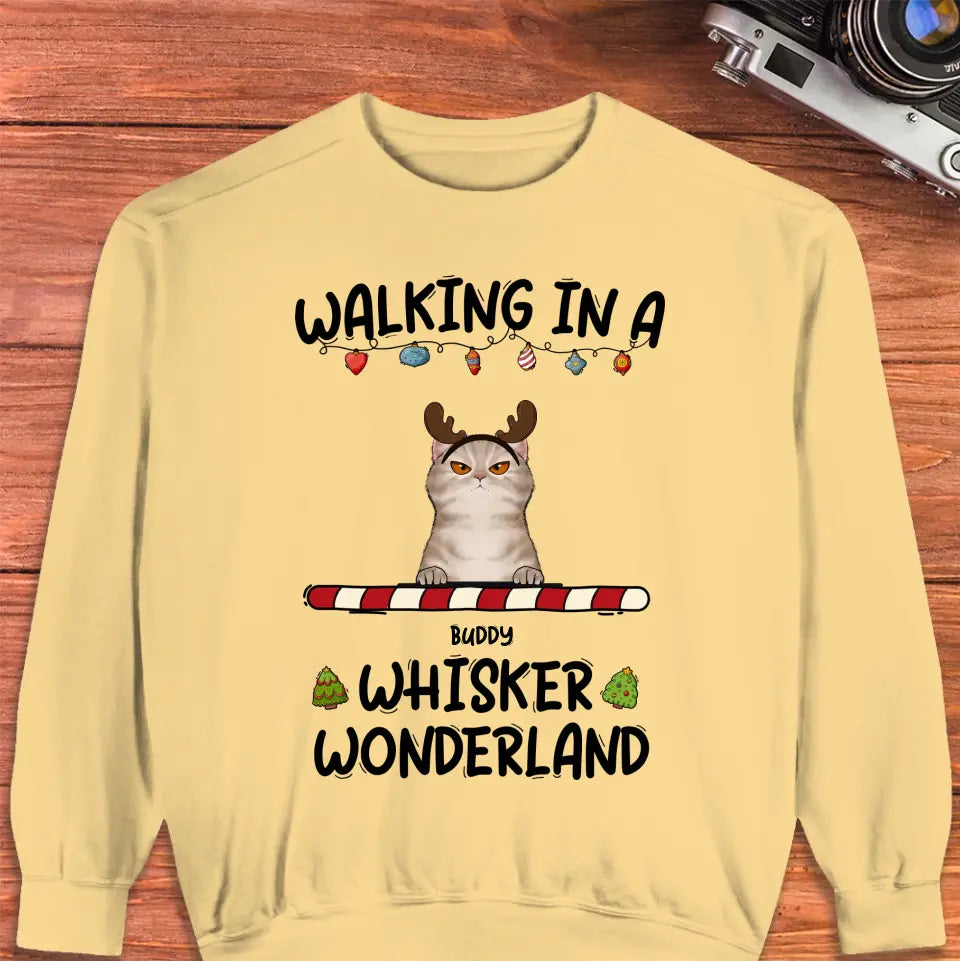 Walking In A Whisker Wonderland - Custom Name - Personalized Gifts For Cat Lovers - Sweater