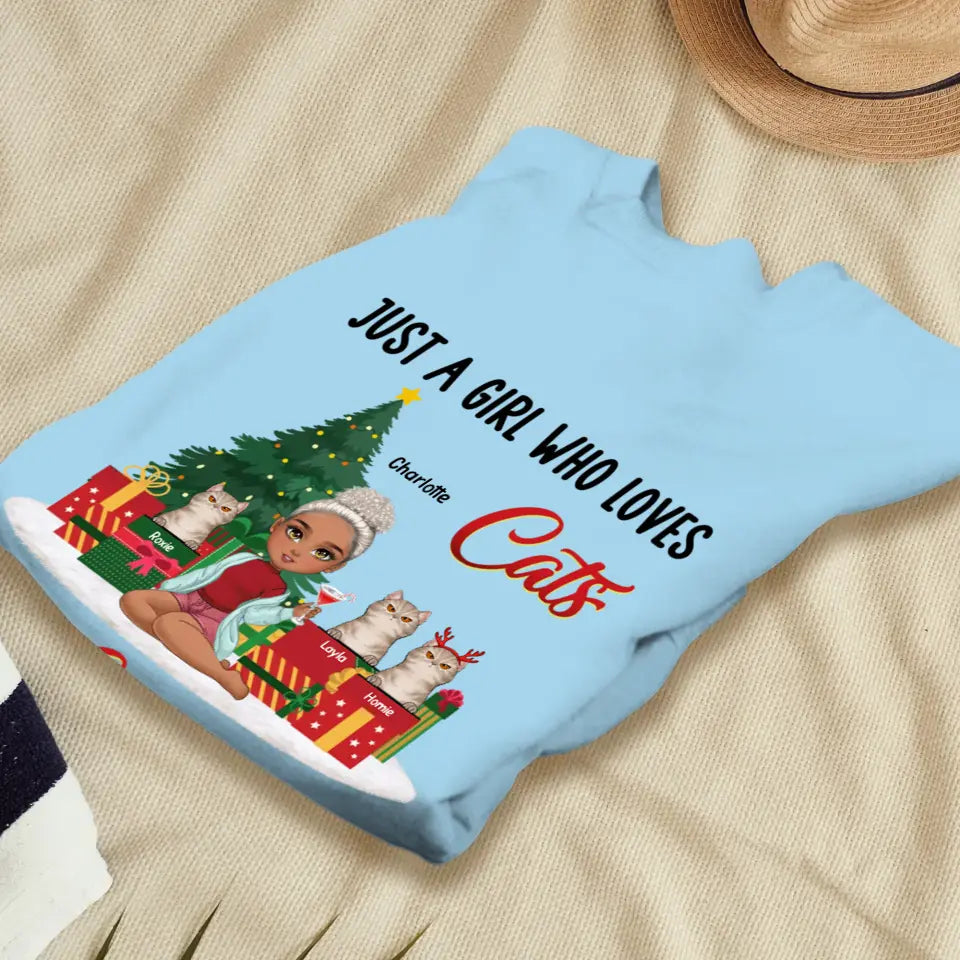 Just A Girl Who Loves Cats & Christmas - Custom Quote - Personalized Gifts For Cat Lovers - T-shirt