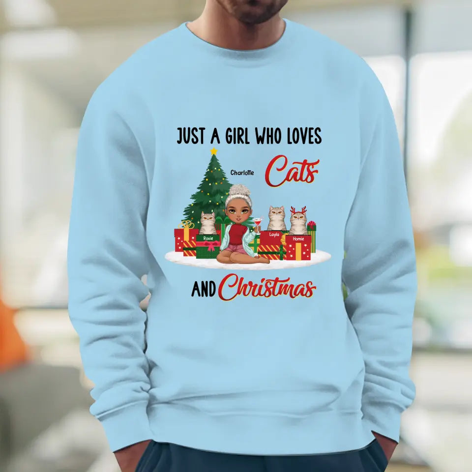 Just A Girl Who Loves Cats & Christmas - Custom Quote - Personalized Gifts For Cat Lovers - T-shirt