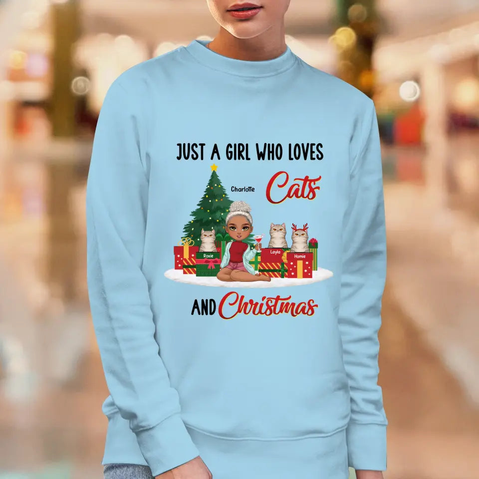 Just A Girl Who Loves Cats & Christmas - Custom Quote - Personalized Gifts For Cat Lovers - T-shirt