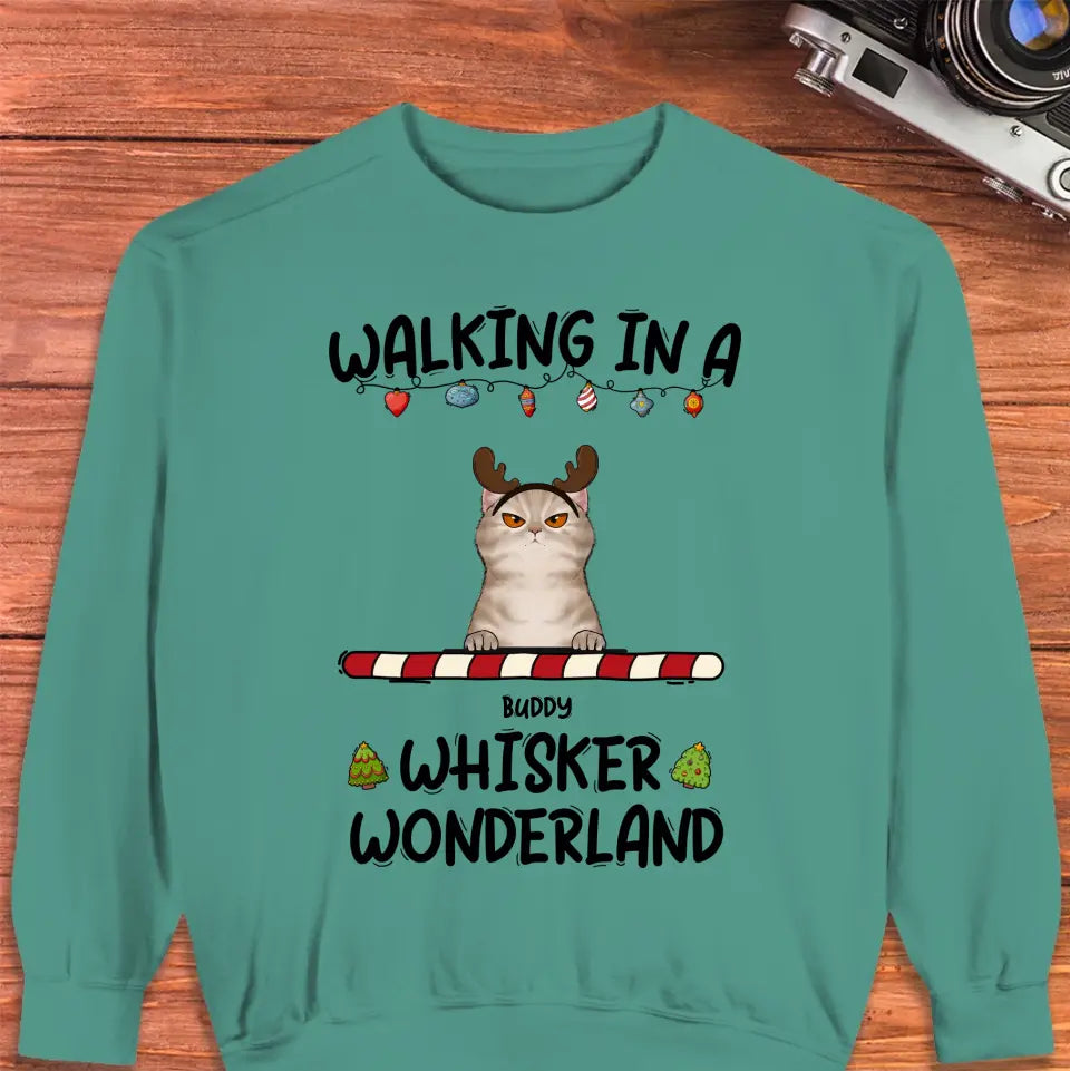 Walking In A Whisker Wonderland - Custom Name - Personalized Gifts For Cat Lovers - Sweater