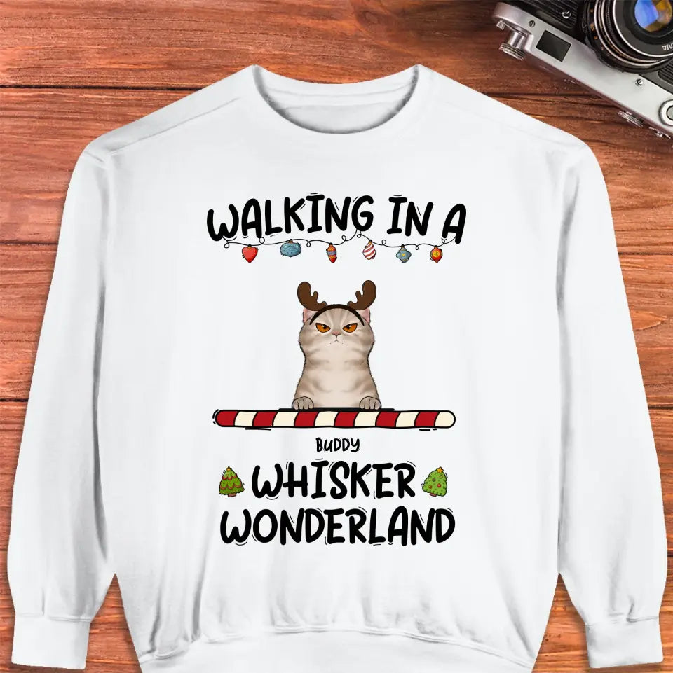 Walking In A Whisker Wonderland - Custom Name - Personalized Gifts For Cat Lovers - Sweater