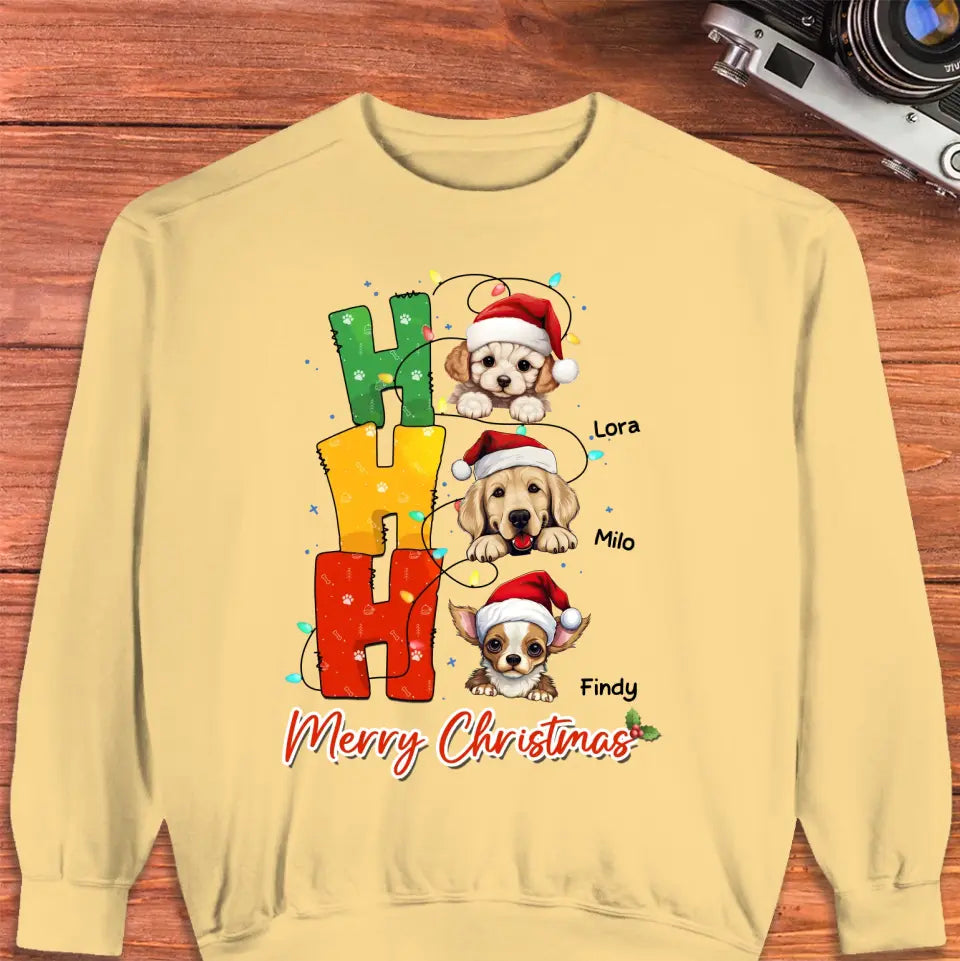 Ho Ho Ho Merry Christmas - Custom Name - Personalized Gifts For Dog Lovers - T-shirt