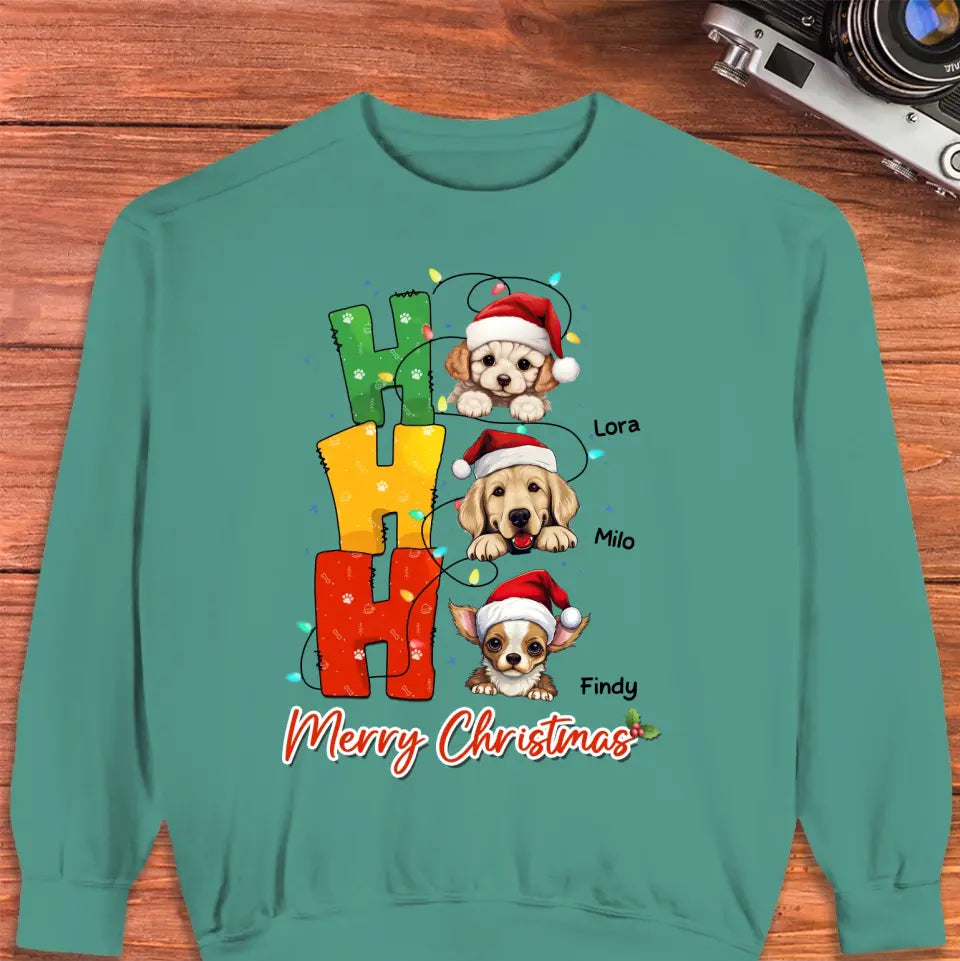 Ho Ho Ho Merry Christmas - Custom Name - Personalized Gifts For Dog Lovers - T-shirt