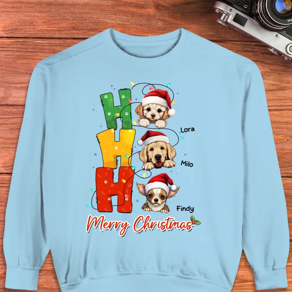 Ho Ho Ho Merry Christmas - Custom Name - Personalized Gifts For Dog Lovers - T-shirt