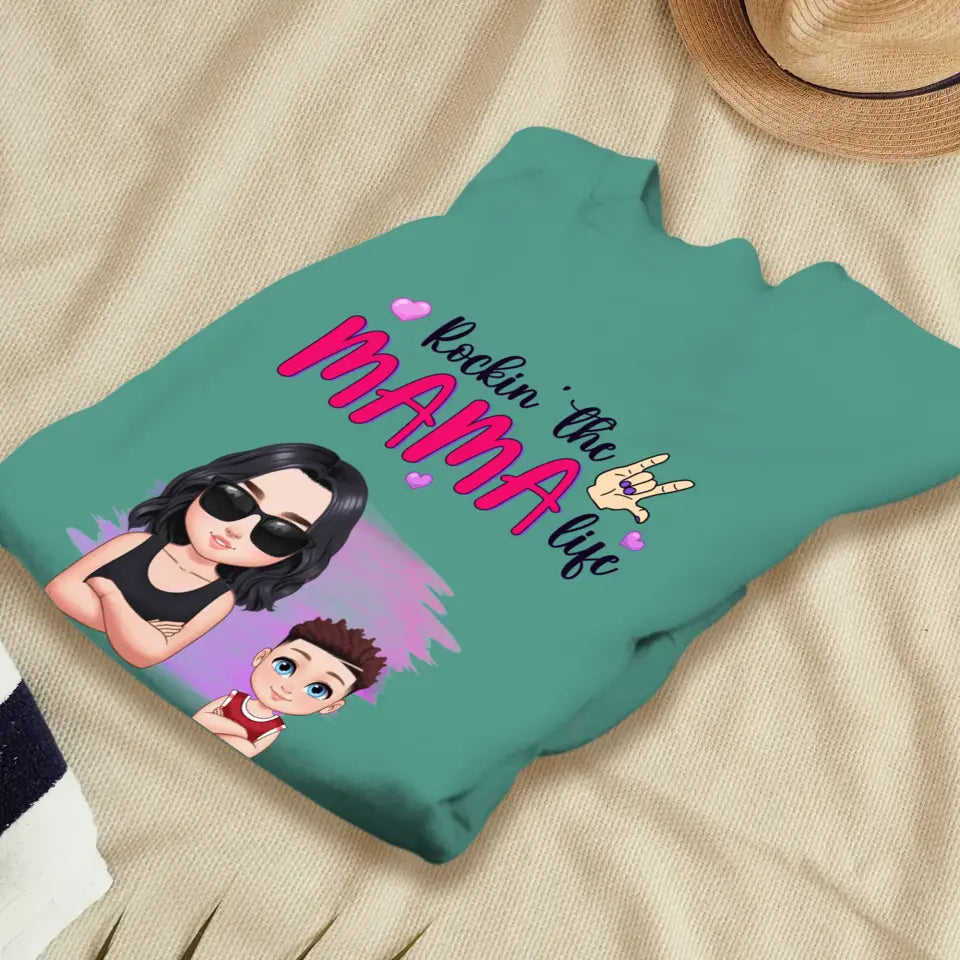 Rockin' The Mama Life - Custom Name - Personalized Gifts For Mom - T-Shirt