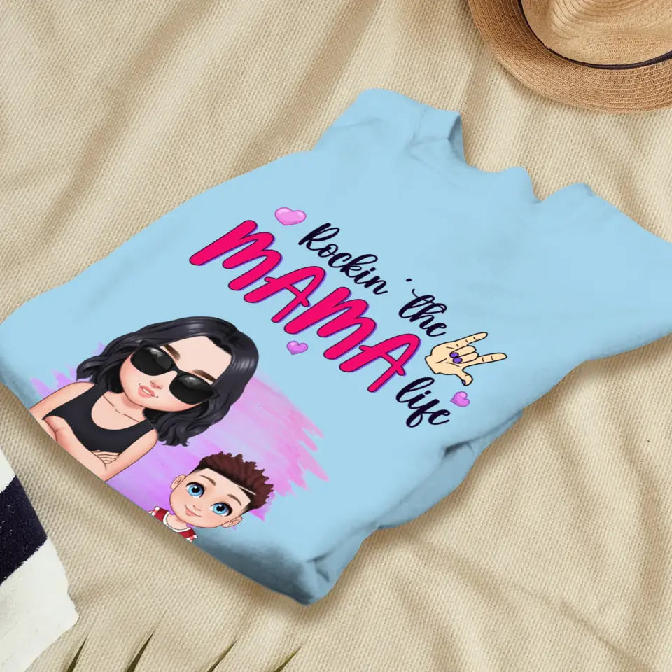 Rockin' The Mama Life - Custom Name - Personalized Gifts For Mom - T-Shirt