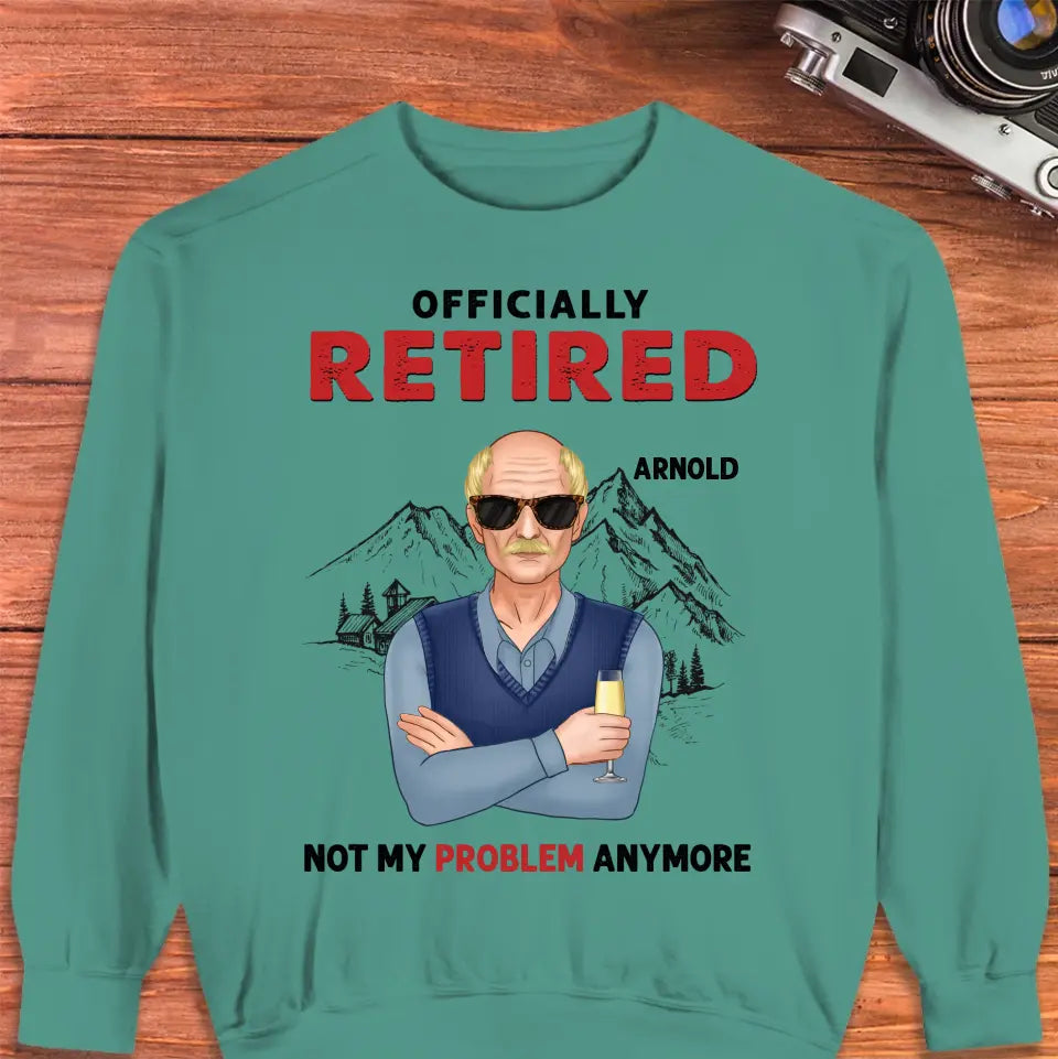 Officially Retired - Custom Name - Personalized Gifts For Grandpa - T-Shirt