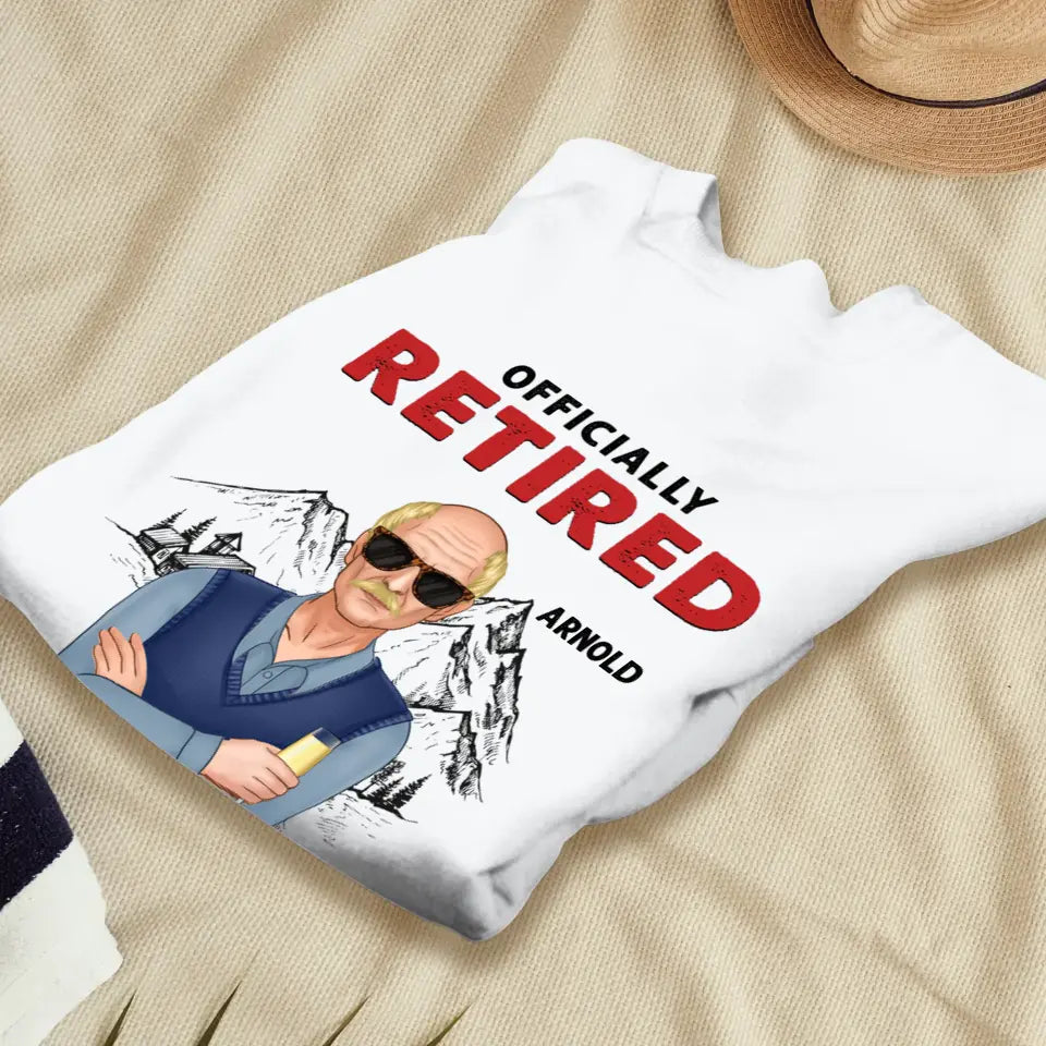 Officially Retired - Custom Name - Personalized Gifts For Grandpa - T-Shirt