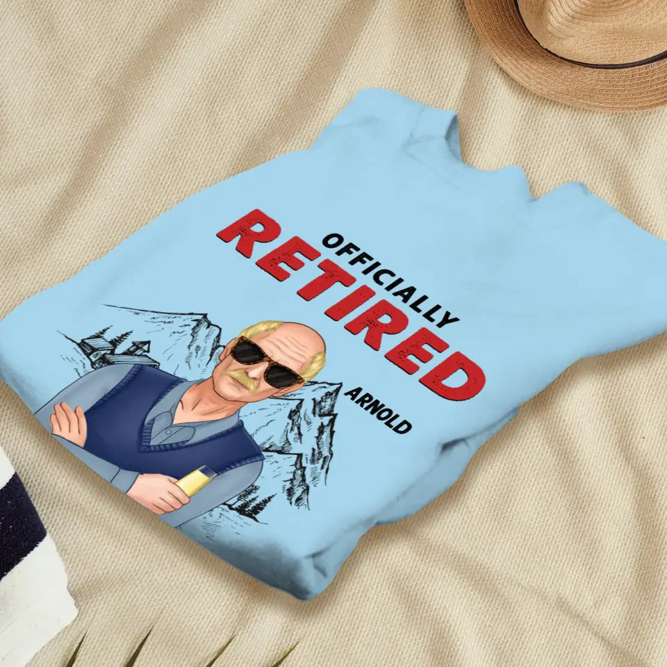 Officially Retired - Custom Name - Personalized Gifts For Grandpa - T-Shirt