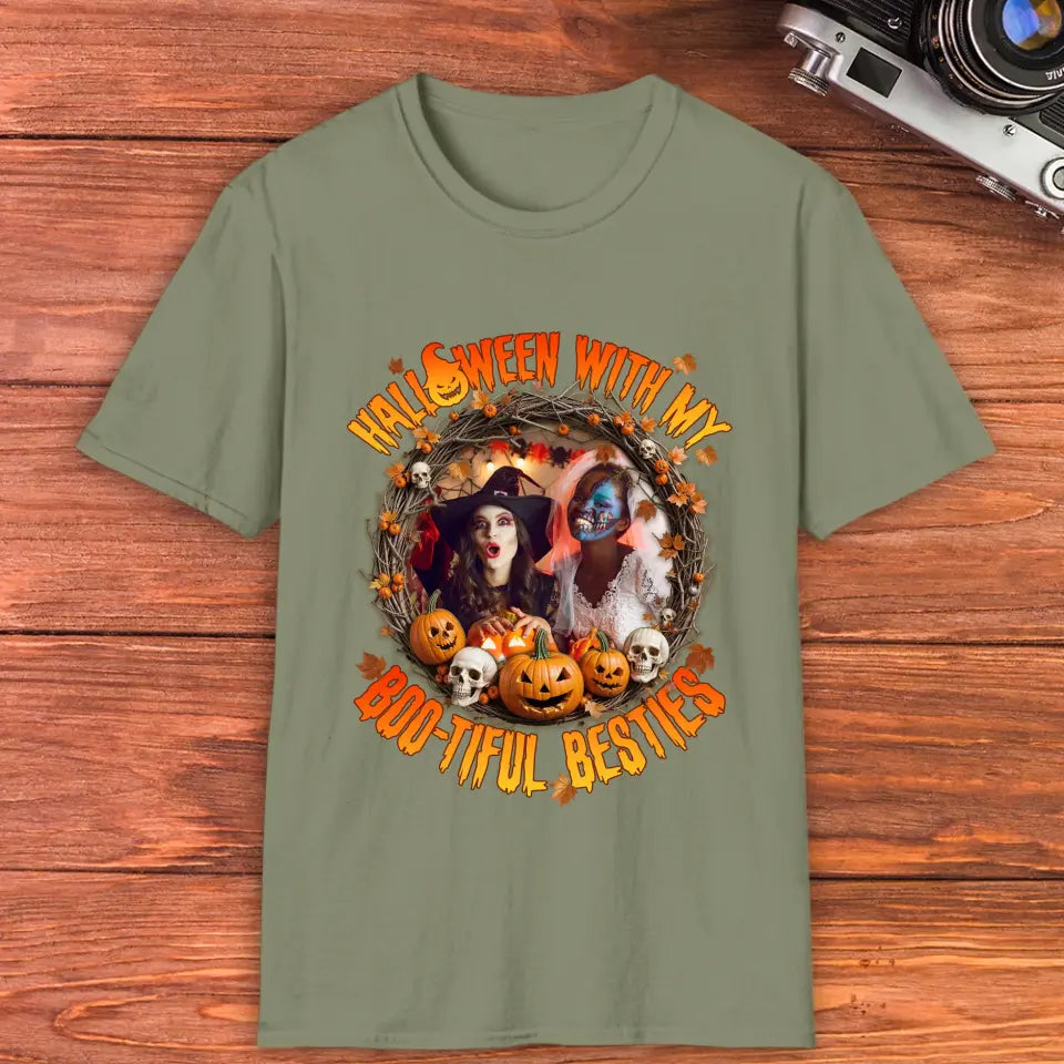 Halloween With My Boo-tiful Besties - Custom Photo - Personalized Gifts For Bestie - T-shirt