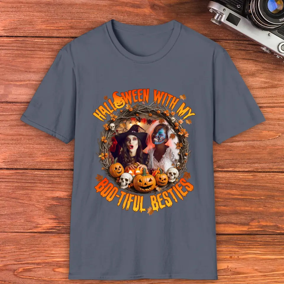 Halloween With My Boo-tiful Besties - Custom Photo - Personalized Gifts For Bestie - T-shirt