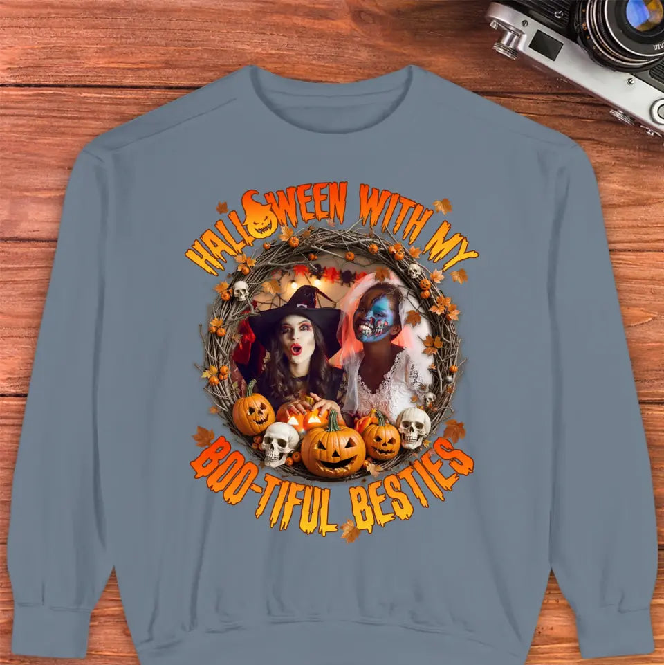 Halloween With My Boo-tiful Besties - Custom Photo - Personalized Gifts For Bestie - T-shirt