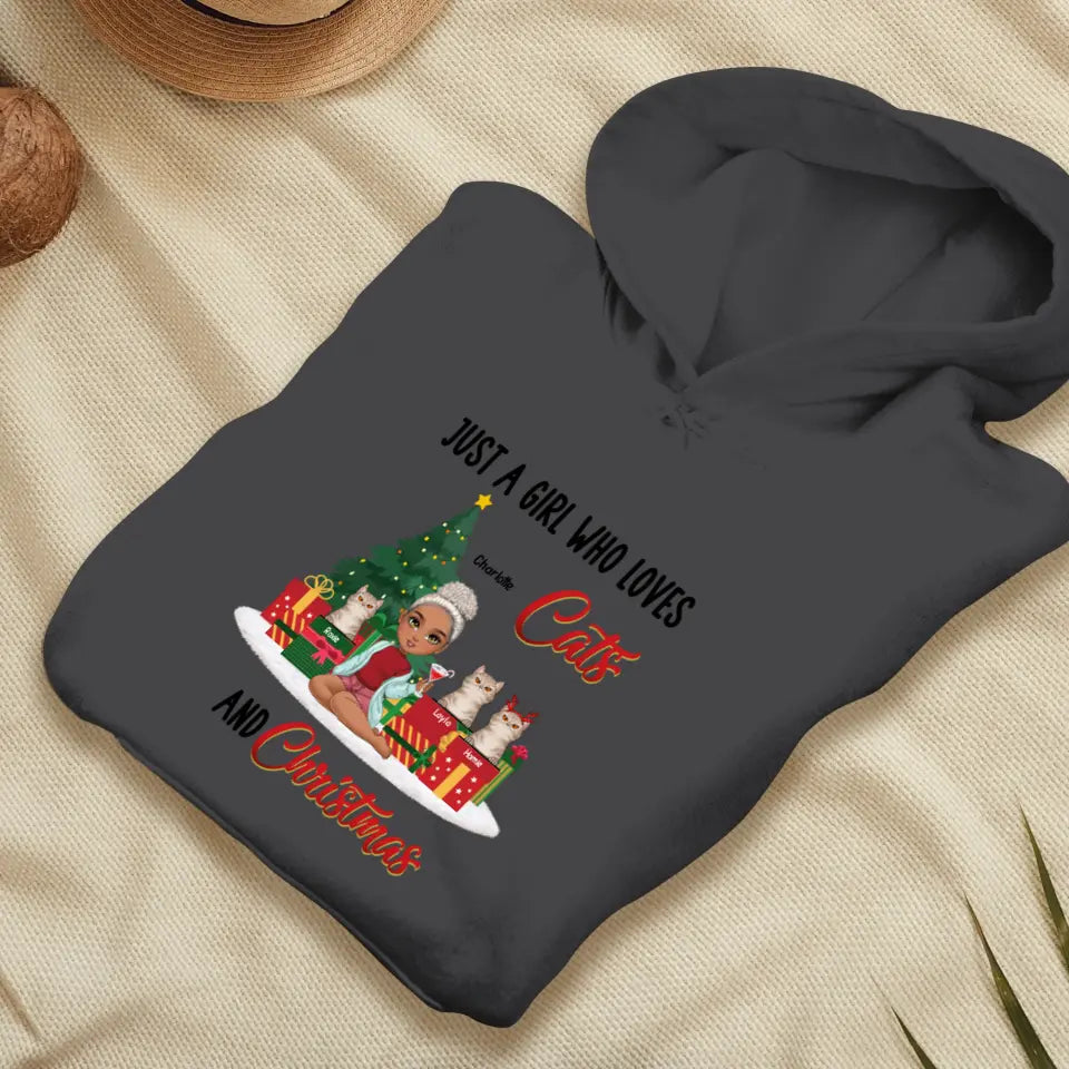 A Girl Who Loves Cats & Christmas - Custom Quote - Personalized Gifts For Cat Lovers - T-shirt