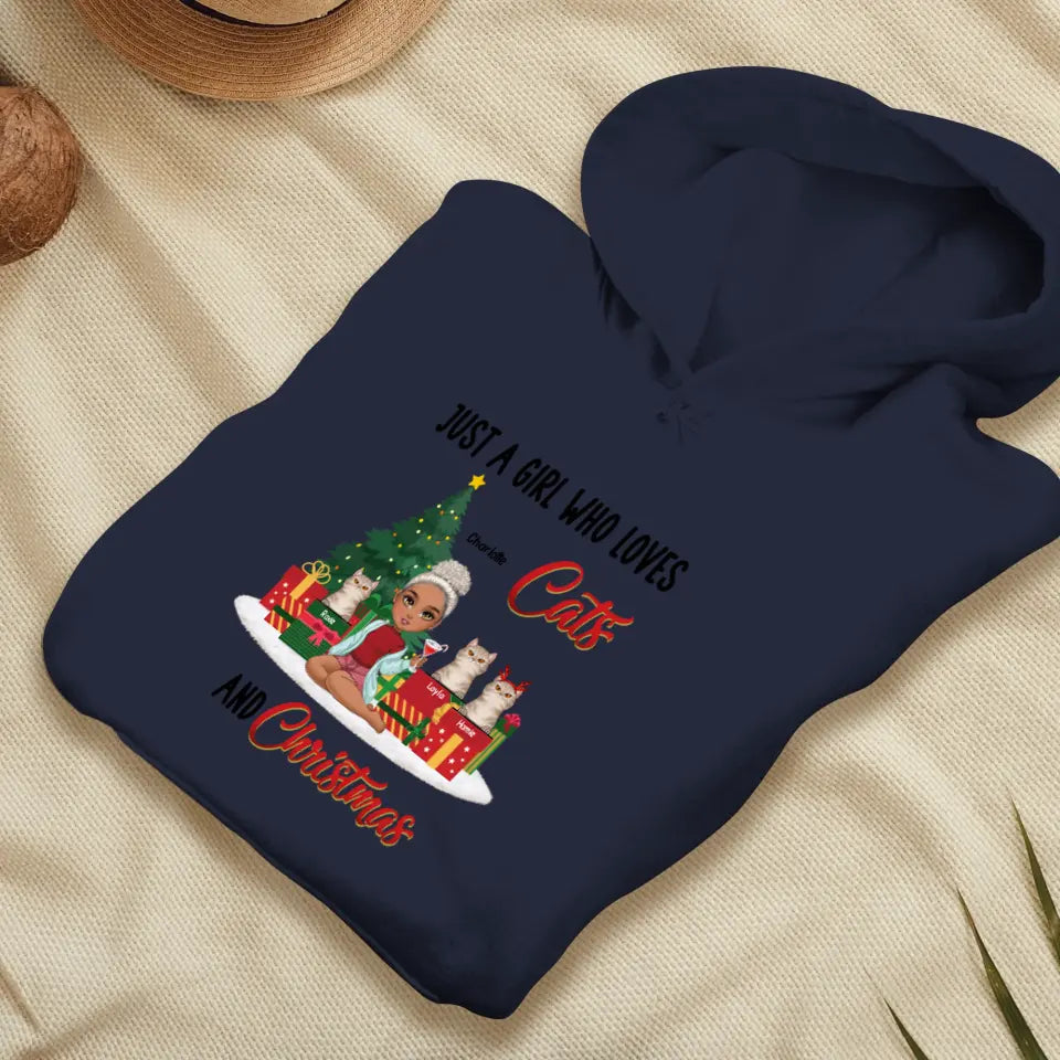 A Girl Who Loves Cats & Christmas - Custom Quote - Personalized Gifts For Cat Lovers - T-shirt