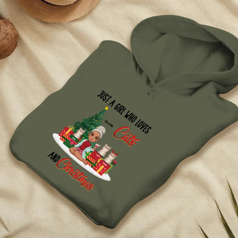 A Girl Who Loves Cats & Christmas - Custom Quote - Personalized Gifts For Cat Lovers - T-shirt