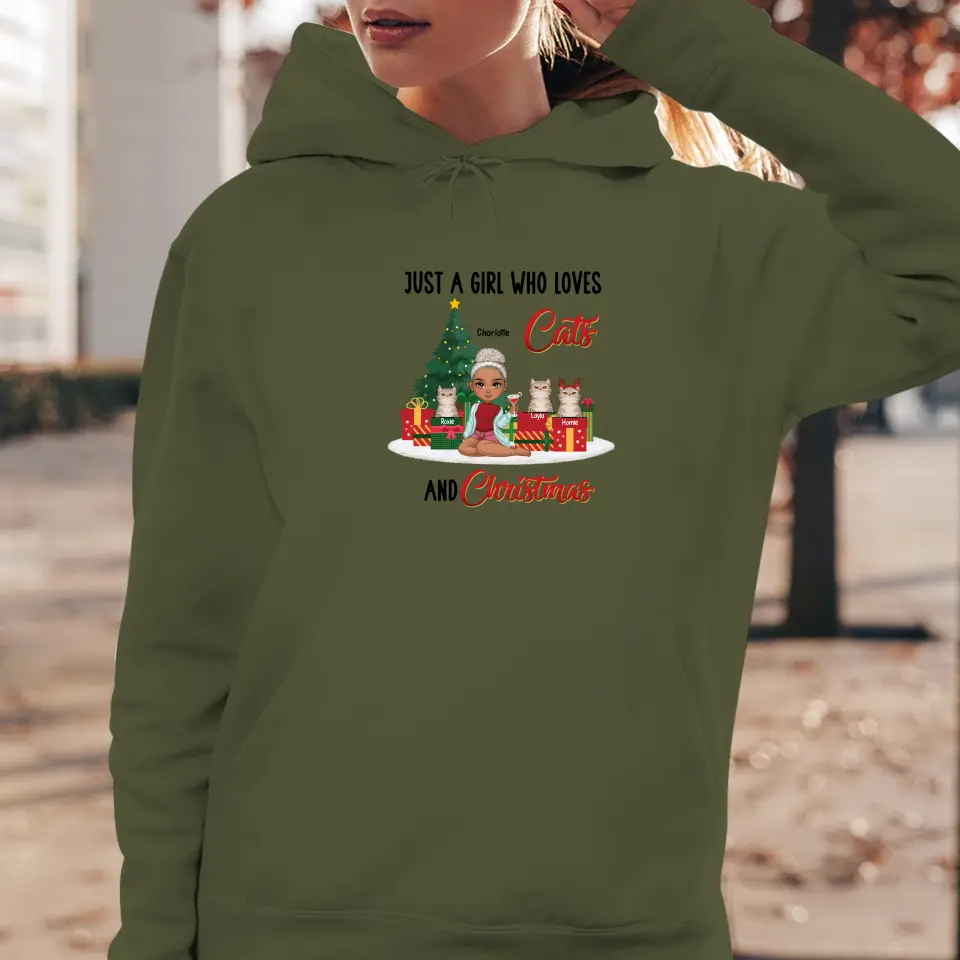 A Girl Who Loves Cats & Christmas - Custom Quote - Personalized Gifts For Cat Lovers - T-shirt