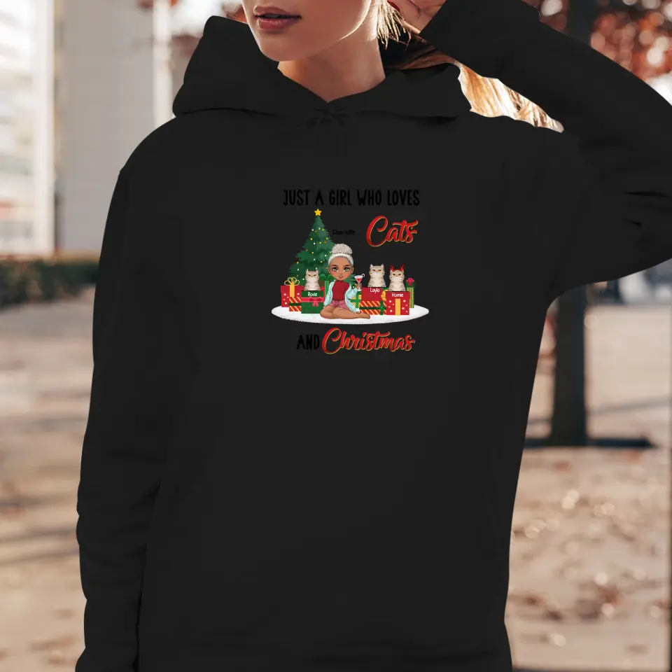 A Girl Who Loves Cats & Christmas - Custom Quote - Personalized Gifts For Cat Lovers - Hoodie