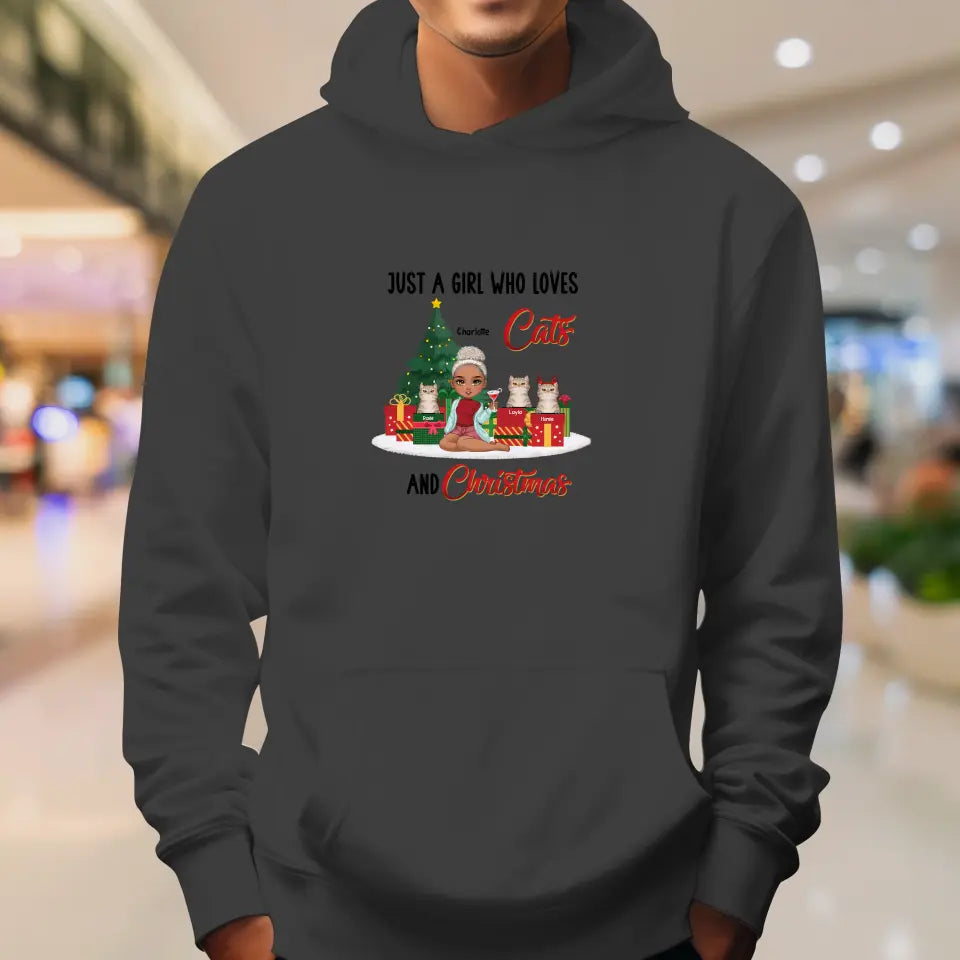 A Girl Who Loves Cats & Christmas - Custom Quote - Personalized Gifts For Cat Lovers - Hoodie