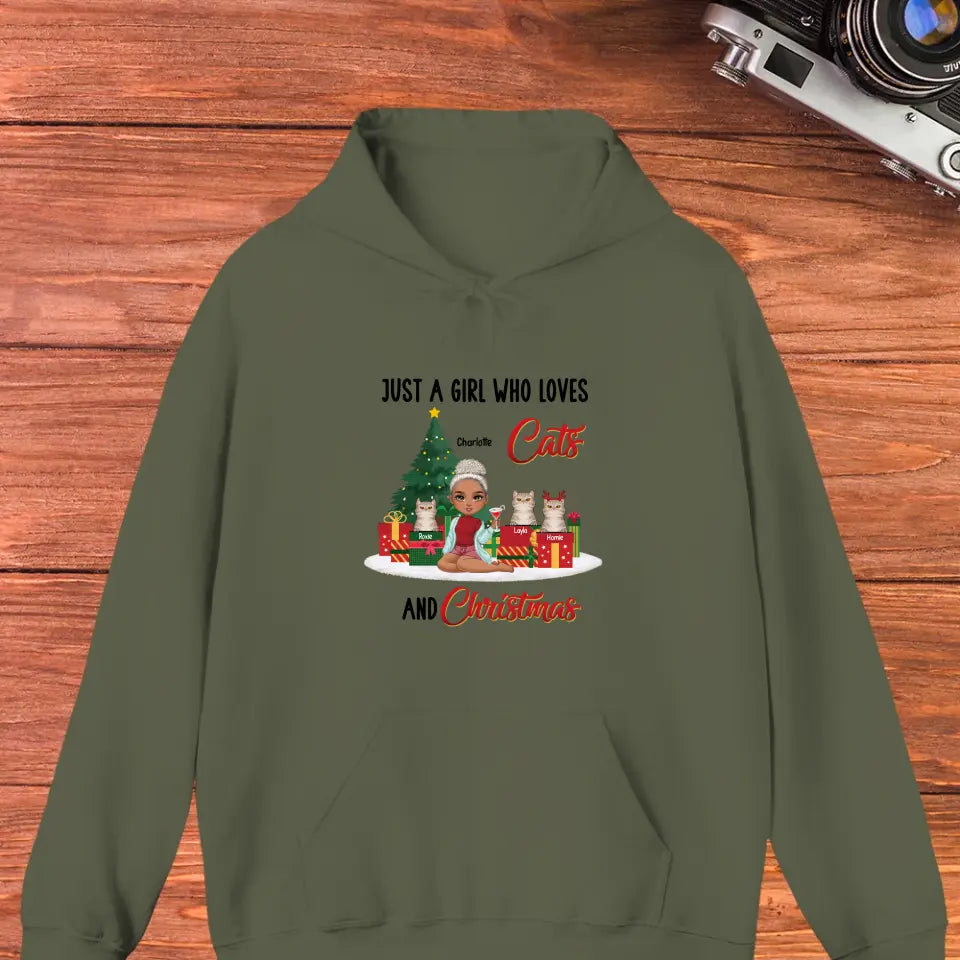 A Girl Who Loves Cats & Christmas - Custom Quote - Personalized Gifts For Cat Lovers - Hoodie