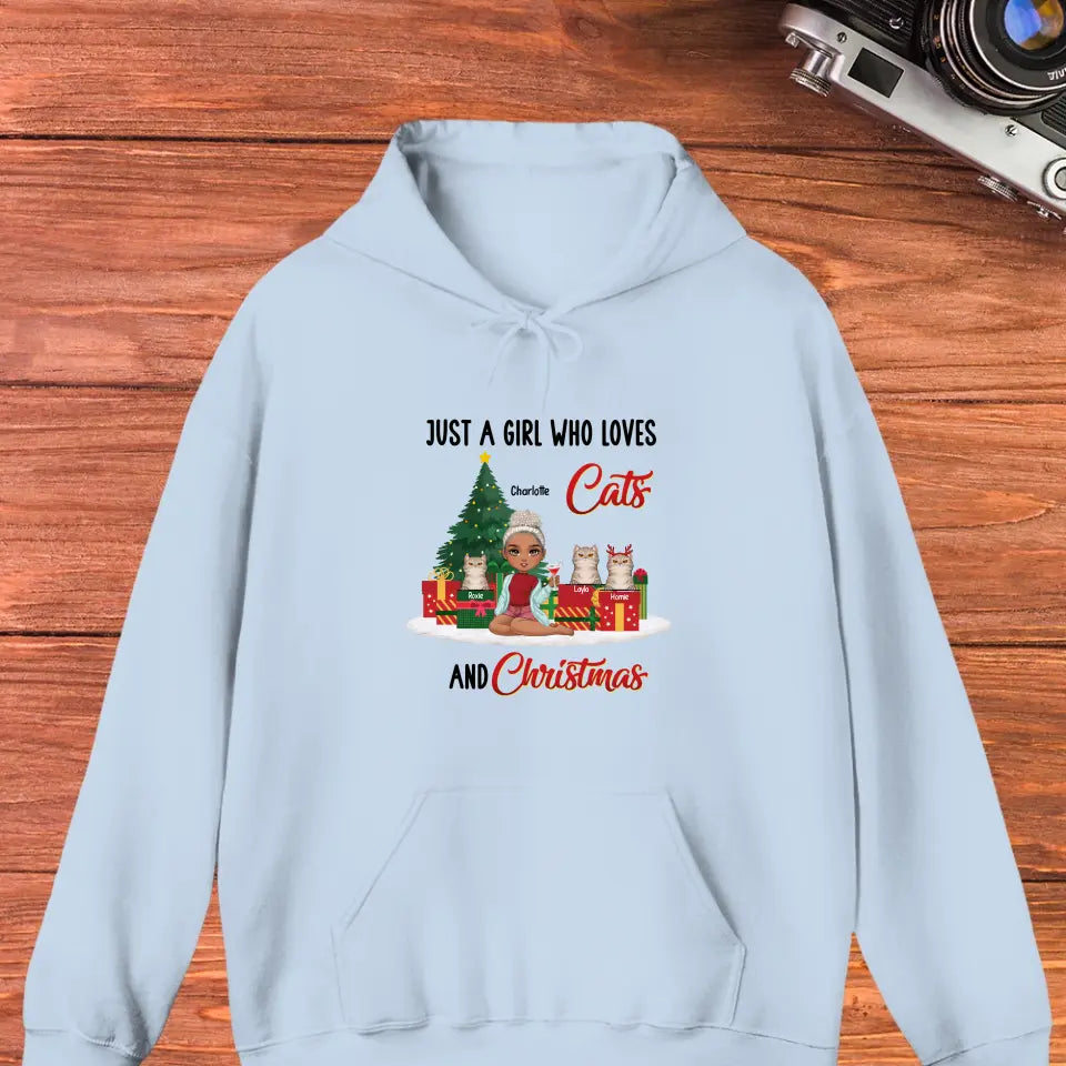 Just A Girl Who Loves Cats & Christmas - Custom Quote - Personalized Gifts For Cat Lovers - T-shirt