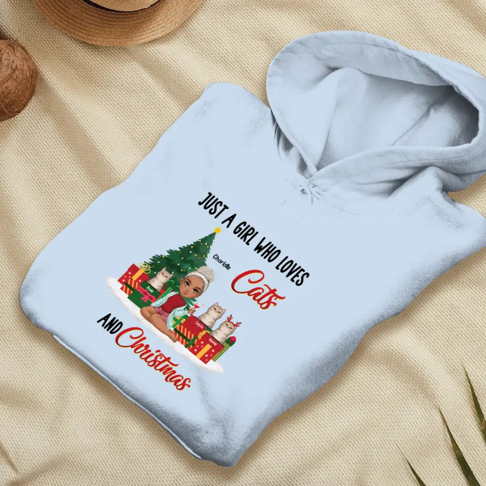 Just A Girl Who Loves Cats & Christmas - Custom Quote - Personalized Gifts For Cat Lovers - T-shirt