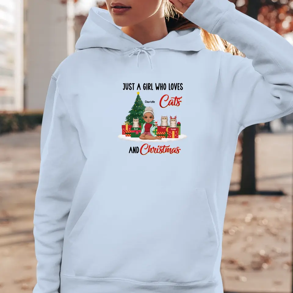 Just A Girl Who Loves Cats & Christmas - Custom Quote - Personalized Gifts For Cat Lovers - T-shirt