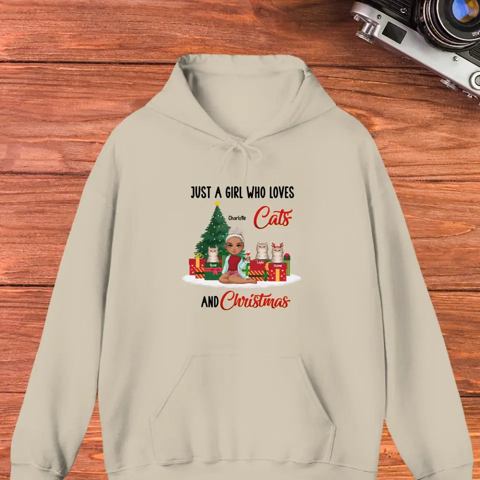 Just A Girl Who Loves Cats & Christmas - Custom Quote - Personalized Gifts For Cat Lovers - T-shirt