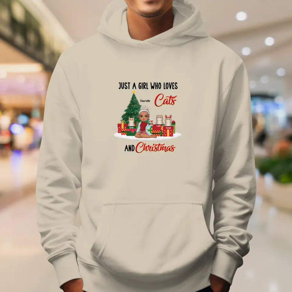 Just A Girl Who Loves Cats & Christmas - Custom Quote - Personalized Gifts For Cat Lovers - T-shirt