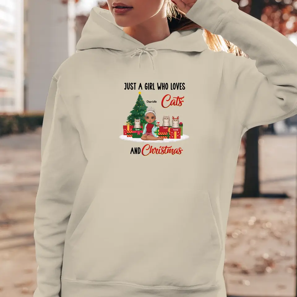 Just A Girl Who Loves Cats & Christmas - Custom Quote - Personalized Gifts For Cat Lovers - T-shirt