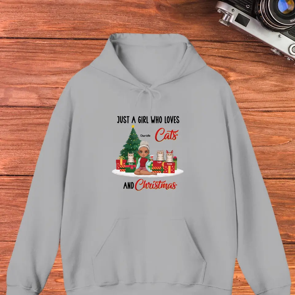 Just A Girl Who Loves Cats & Christmas - Custom Quote - Personalized Gifts For Cat Lovers - T-shirt