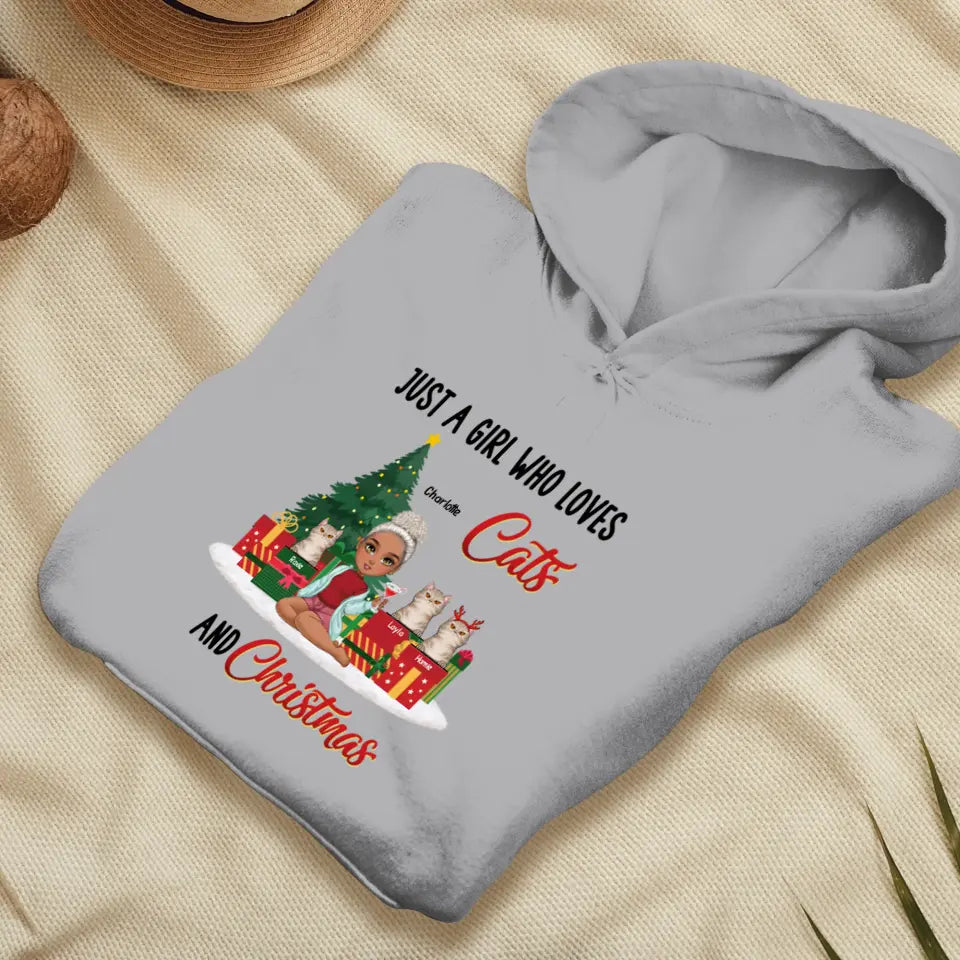 Just A Girl Who Loves Cats & Christmas - Custom Quote - Personalized Gifts For Cat Lovers - T-shirt