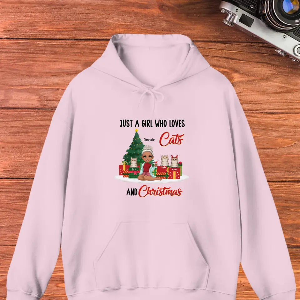 Just A Girl Who Loves Cats & Christmas - Custom Quote - Personalized Gifts For Cat Lovers - T-shirt