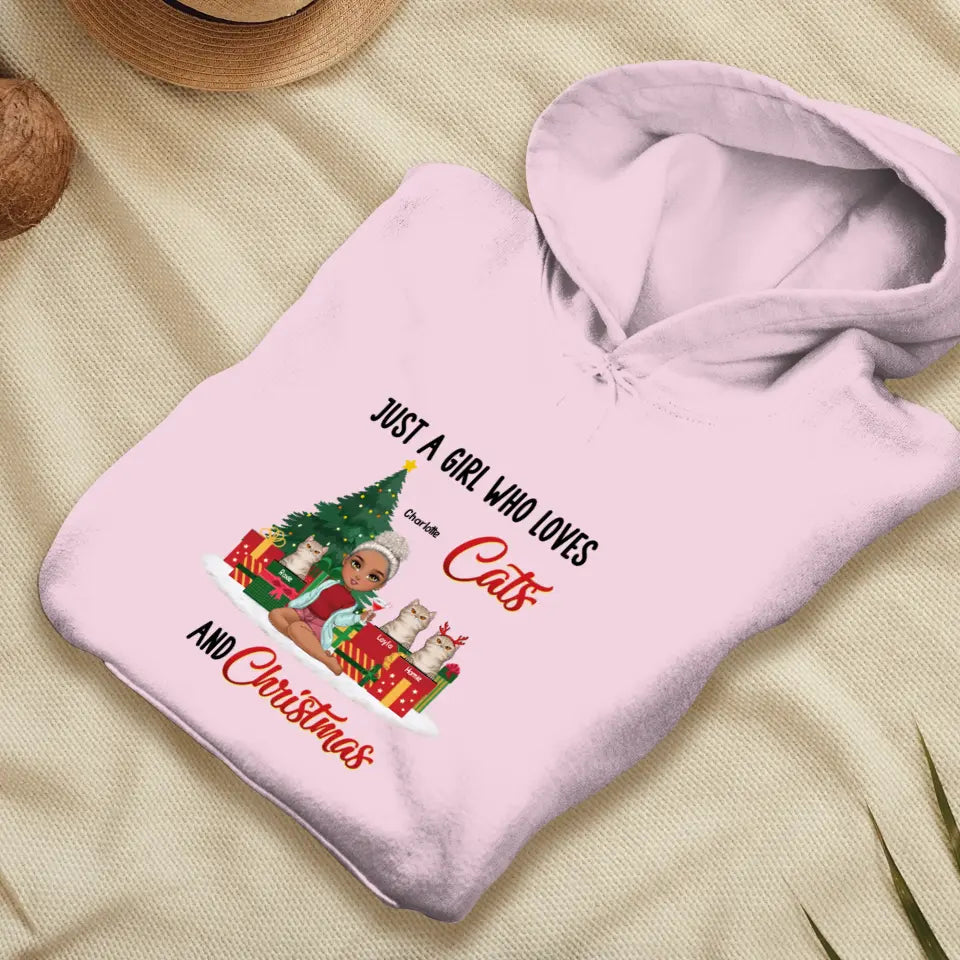 Just A Girl Who Loves Cats & Christmas - Custom Quote - Personalized Gifts For Cat Lovers - T-shirt