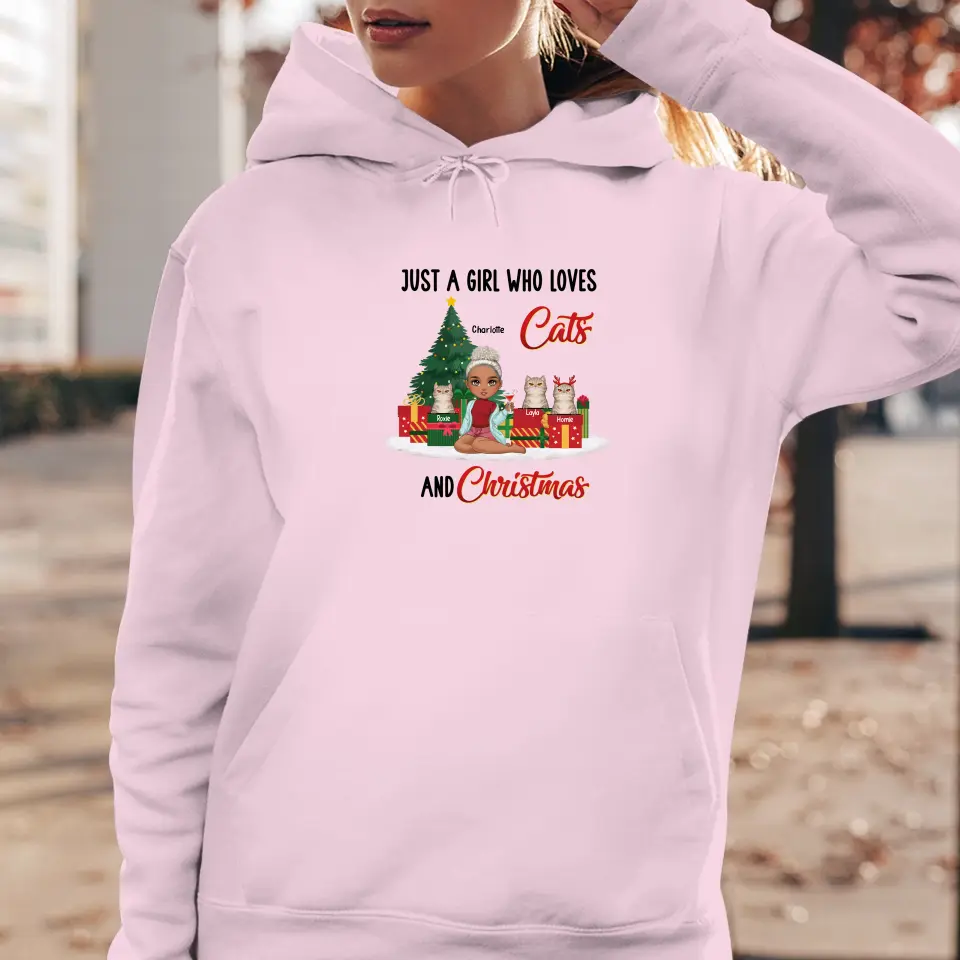 Just A Girl Who Loves Cats & Christmas - Custom Quote - Personalized Gifts For Cat Lovers - T-shirt