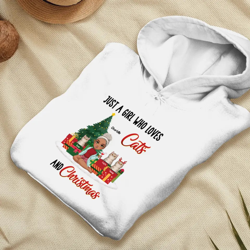 Just A Girl Who Loves Cats & Christmas - Custom Quote - Personalized Gifts For Cat Lovers - T-shirt