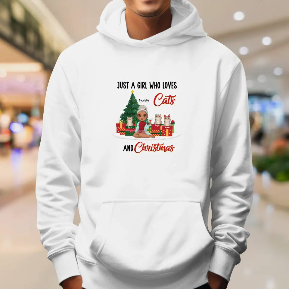 Just A Girl Who Loves Cats & Christmas - Custom Quote - Personalized Gifts For Cat Lovers - T-shirt