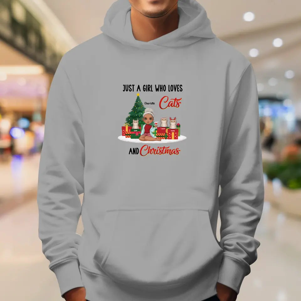 Just A Girl Who Loves Cats & Christmas - Custom Quote - Personalized Gift For Cat Lovers - Hoodie