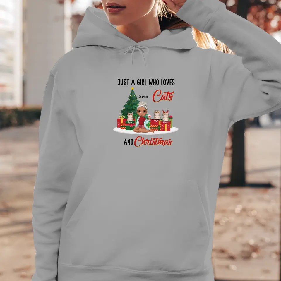 Just A Girl Who Loves Cats & Christmas - Custom Quote - Personalized Gift For Cat Lovers - Hoodie