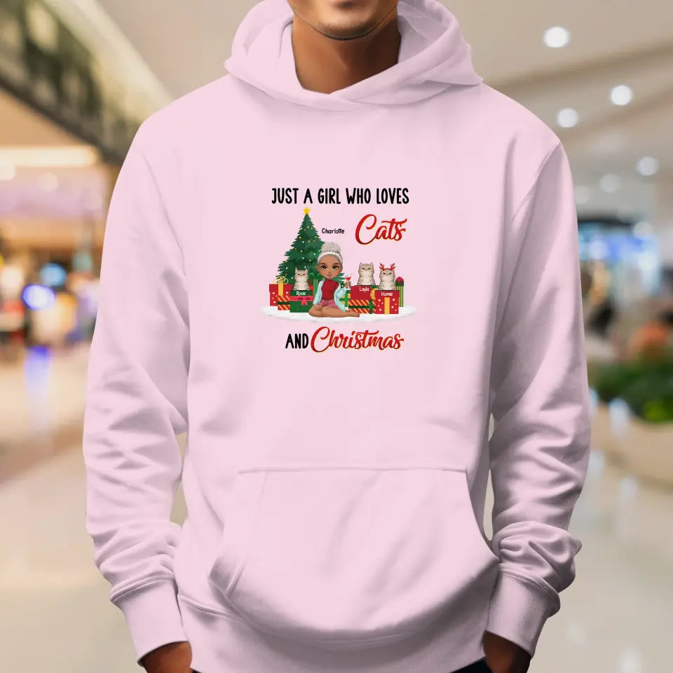 Just A Girl Who Loves Cats & Christmas - Custom Quote - Personalized Gift For Cat Lovers - Hoodie